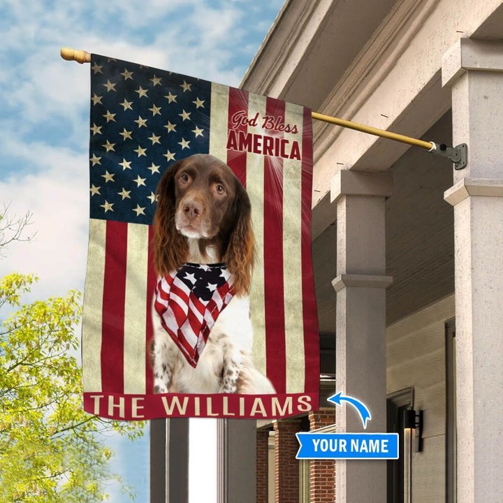 THF0220 English springer spaniel God Bless America Personalized Flag