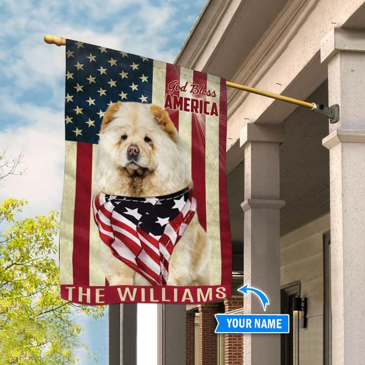 THF0215 Chow Chow God Bless America Personalized Flag
