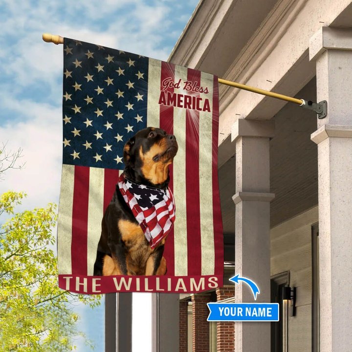THF0176 Rottweiler God Bless America Personalized Flag