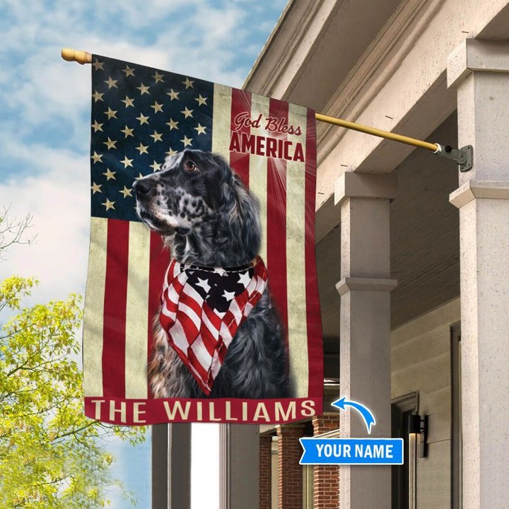 THF0219 English Setter God Bless America Personalized Flag