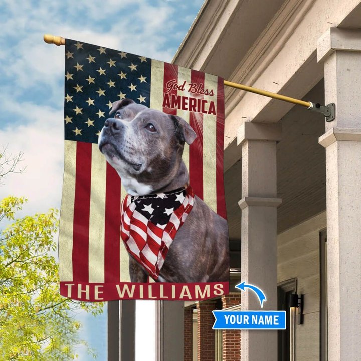 THF0234 Staffordshire Bull Terrier God Bless America Personalized Flag