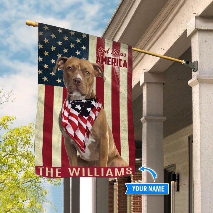 THF0205 American Staffordshire Terrier God Bless America Personalized Flag