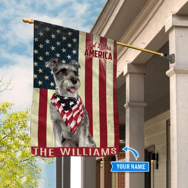 THF0190 Miniature Schnauzer God Bless America Personalized Flag