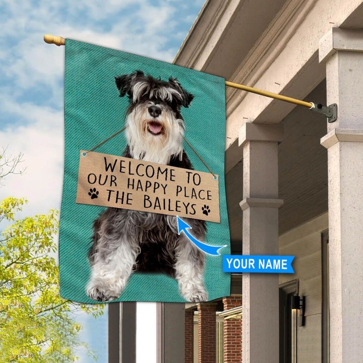 THF20072914 Miniature Schnauzer-Welcome to our happy place Personalized Flag