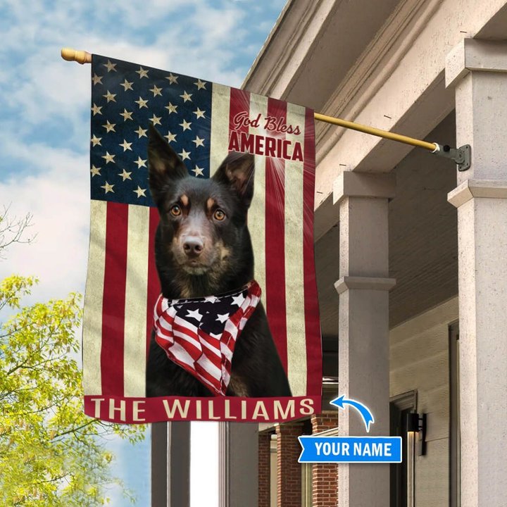 THF0206 Australian Kelpie God Bless America Personalized Flag