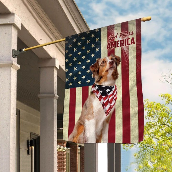THF0115 Australian Shepherd God Bless House Flag