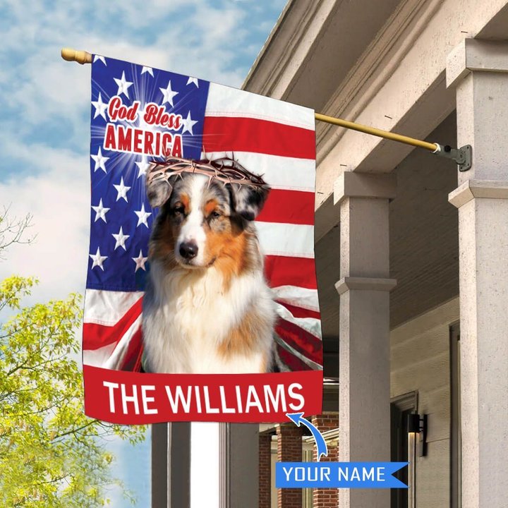 CHFD3001 Australian Shepherd God Bless America Personalized House Flag