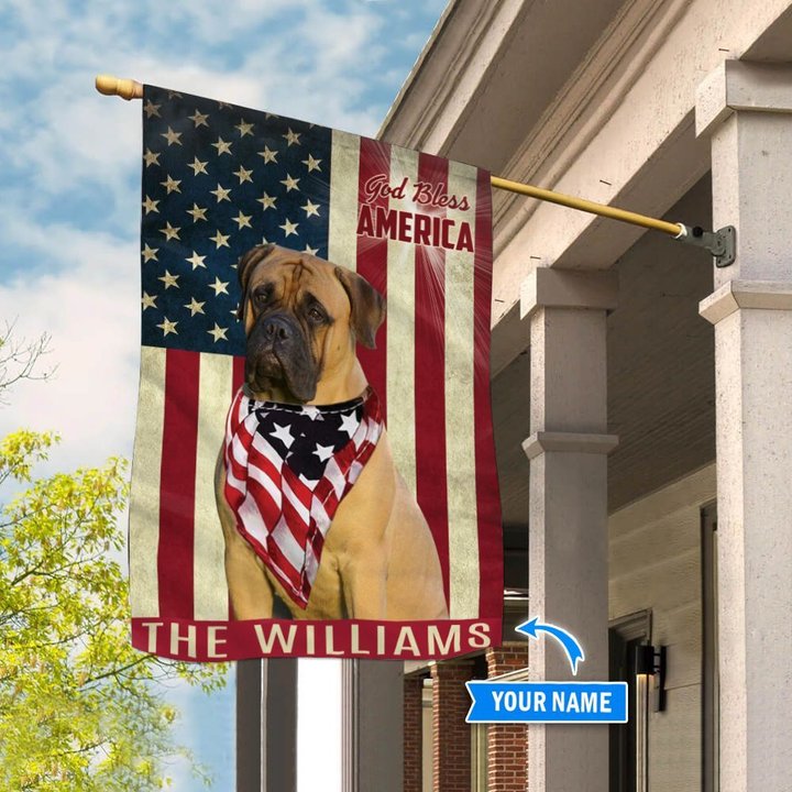 THF0211 Bullmastiff God Bless America Personalized Flag