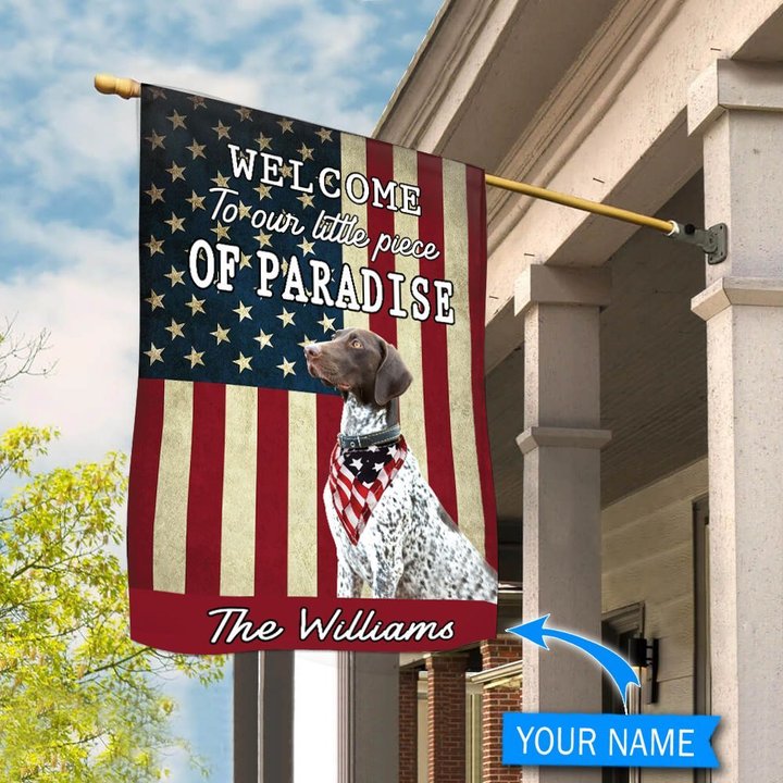 BIF20071314 German Shorthaired Pointer Welcome To Our Paradise Personalized Flag