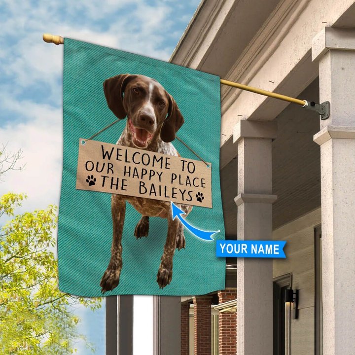 THF20072405 German Shorthaired Pointer-Welcome to our happy place Personalized Flag