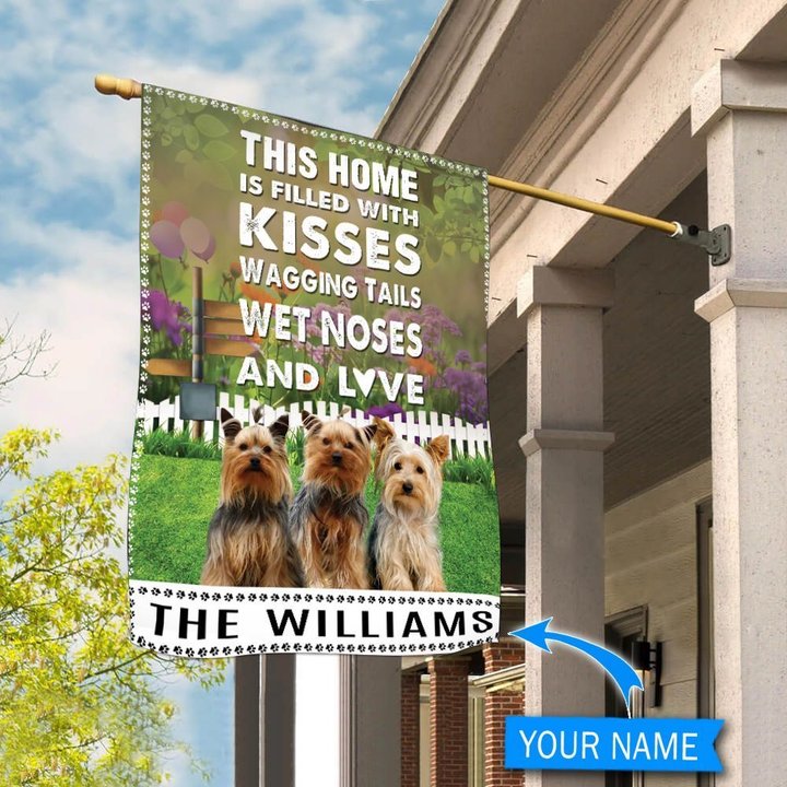 BIF2518 Yorkshire Terrier This Home Is Filled With Kisses Personalized Flag