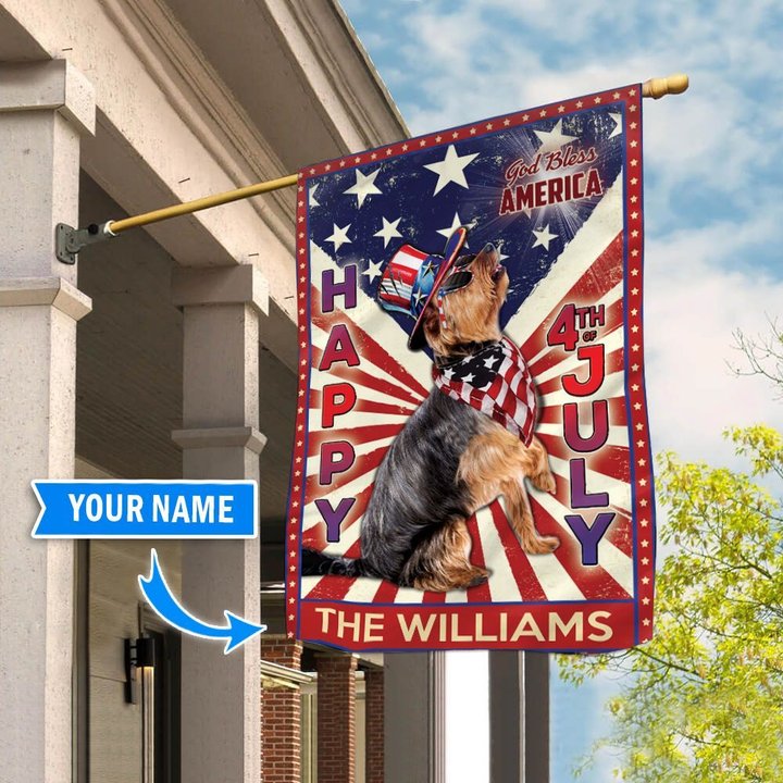 DIF6031-Yorkshire Terrier God bless america - 4th of july Personalized Flag