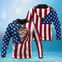 BIT0401 Cat Opened Flag USA 3D HOODIE