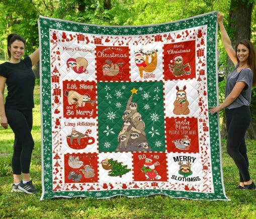 Merry Slothmas Quilt Blanket Xmas Gift For Sloth Lover - 1