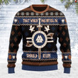 Christmas Snowflake Pattern Poleax Sword Dove That Which Not Kill Me Should Run Viking Mythology Ugly Christmas Sweater