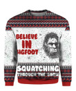 Believe In Bigfoot Squat Ching Through The Snow 3D Ugly Christmas Sweater