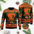 Miami Hurricanes Football Team Logo Custom Name Personalized Ugly Christmas Sweater