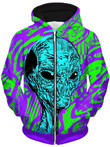 Pemagear Alien Unisex Zip-Up 3D All Over Print Hoodie, Zip-Up Hoodie