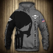 Pemagear Aircraft Mechanic Punisher Skull US Flag Grey Black 3D All Over Print Hoodie, Zip-Up Hoodie