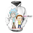 Pemagear Rick and Morty White 3D All Over Print Hoodie, Zip-Up Hoodie