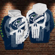 Pemagear Seattle Seahawks Nfl Football Punisher Skull 3D All Over Print Hoodie, Zip-Up Hoodie