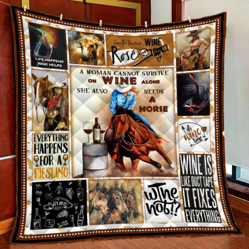 Wine And Horse Fleece Blanket Quilt Blanket