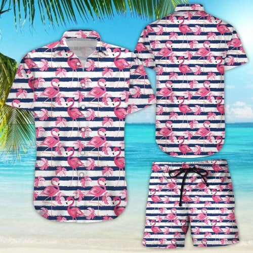 Aloha Get Here Stripes Pattern Flamingo Hawaiian Shirt