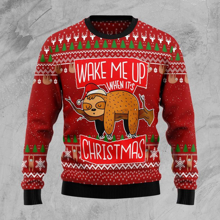 Sloth Wake Me Up When Its Christmas Ugly Christmas Sweater