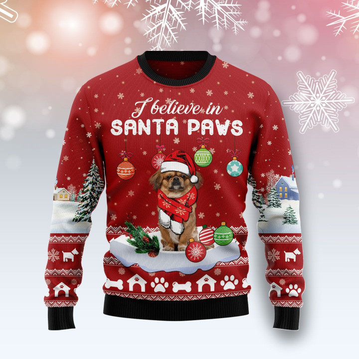 Pekingese I Believe In Santa Paws Ugly Christmas Sweater
