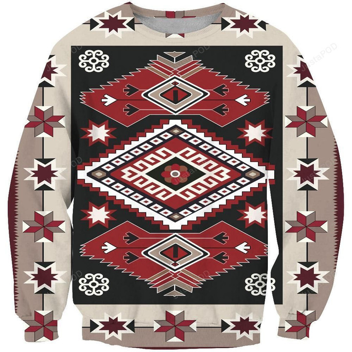 Ethnic Tribal Red Brown Pattern Ugly Christmas Sweater