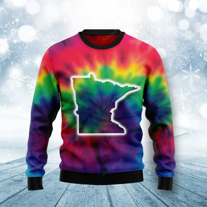 Minnesota Nice Tie Dye H Ugly Christmas Sweater