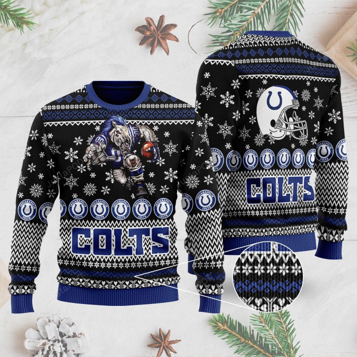 Sports Football Team Indianapolis Colts With Blue The Mascot For Football Fans Ugly Christmas Sweater