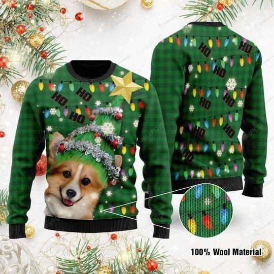 Ho Ho Ho Corgi Dog Christmas Tree Ugly Christmas Sweater