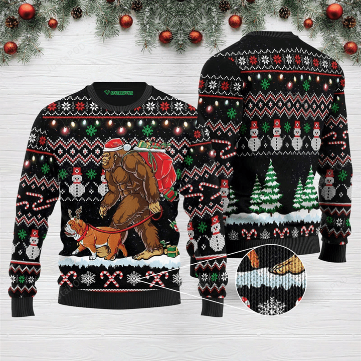 Bigfoot English Bulldog Ugly Christmas Sweater