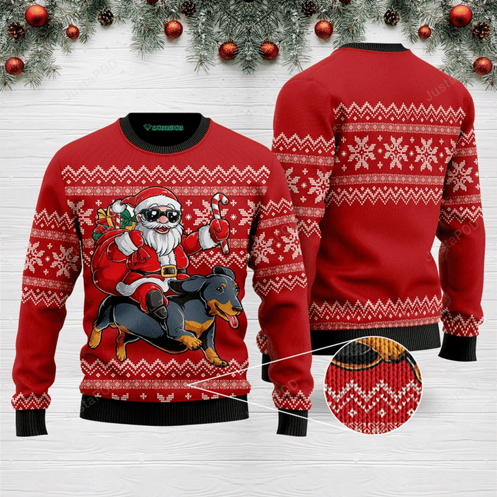 Santa Riding Dachshund Ugly Christmas Sweater