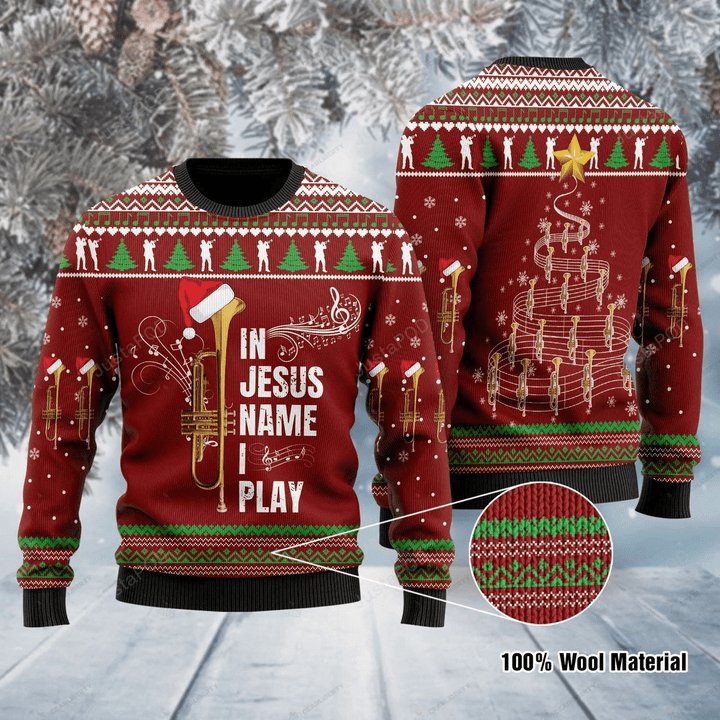 Trumpet Christmas In Jesus Name I Play Ugly Christmas Sweater