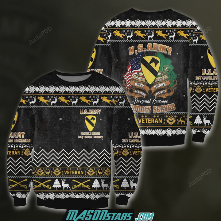 3D All Over 1St Carvalry Division Veteran Ugly Christmas Sweater