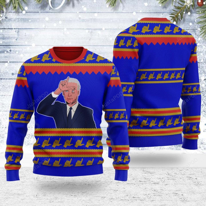Snl Joe Biden And Kamala Harris Loser Hand Sign Ugly Christmas Sweater
