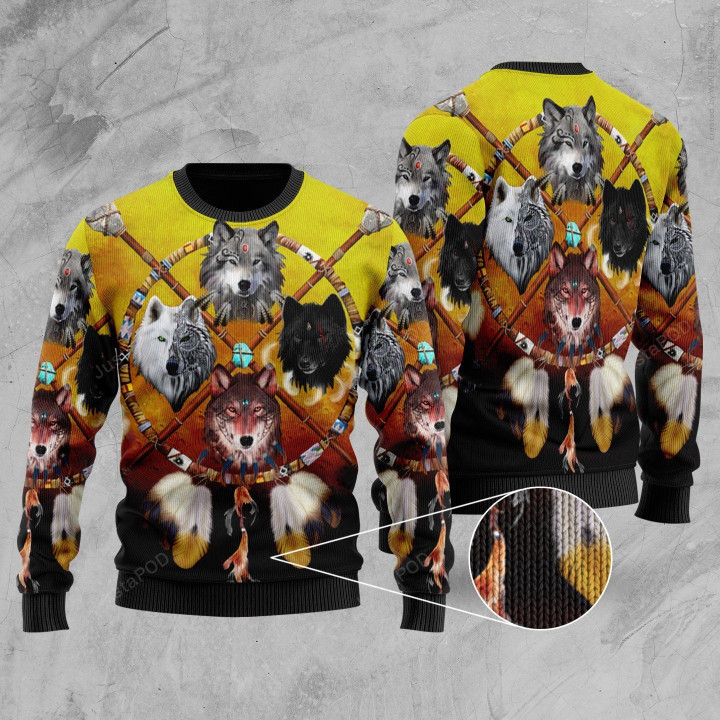 Wolf And Dreamcatcher Ugly Christmas Sweater