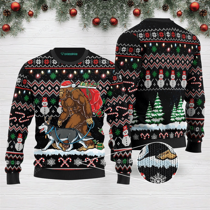 Bigfoot Huskey Ugly Christmas Sweater