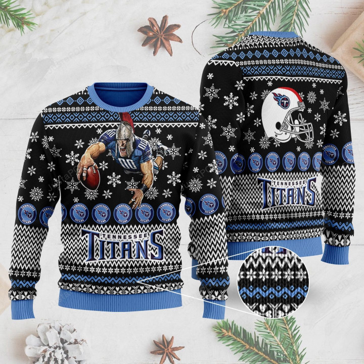 Sports Football Team Tennessee Titans Player With Football And Helmet Ugly Christmas Sweater