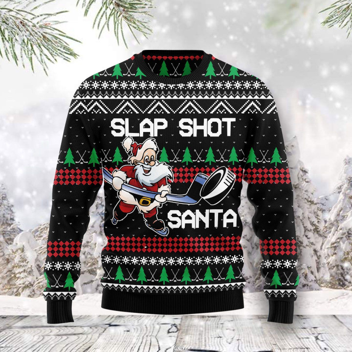 Slap Shot Santa Ugly Christmas Sweater