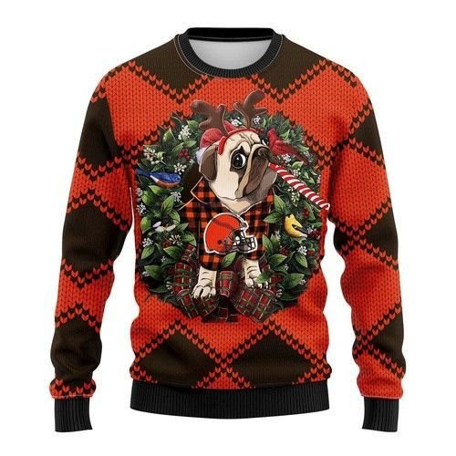 Cleveland Browns Pug Dog Ugly Christmas Sweater