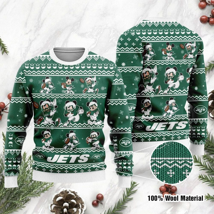 New York Jets Mickey Mouse Holiday Party Ugly Christmas Sweater