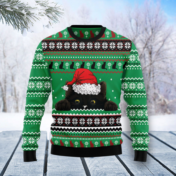 Black Cat Hide Ugly Christmas Sweater