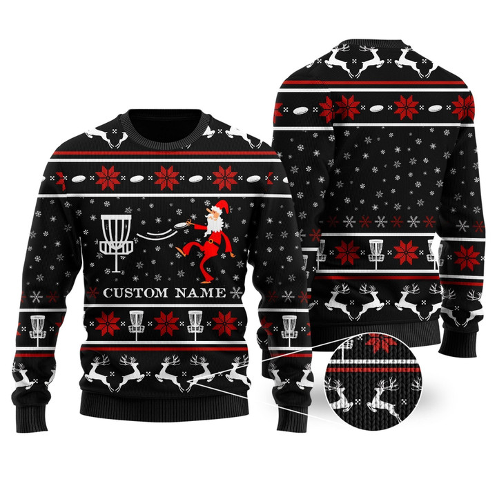 Disc Golf Noel Pattern Custom Name Ugly Christmas Sweater