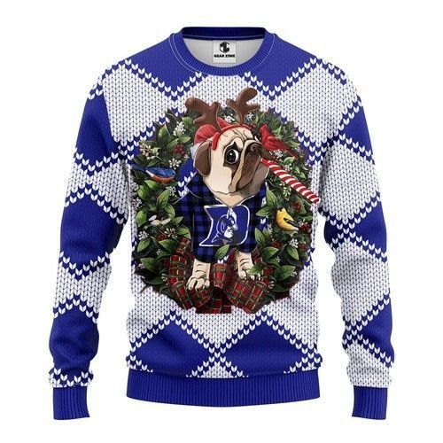 Duke Blue Devils Pug Dog Ugly Christmas Sweater