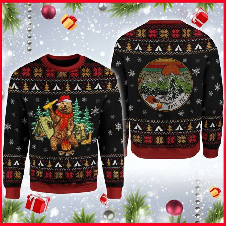 Christmas Bear Scarf Camping Knitting Pattern 3D Fullprint Ugly Christmas Sweater