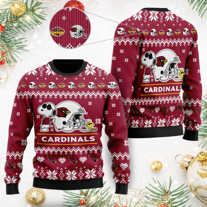 Arizona Cardinals Cute The Snoopy Show Football Helmet 3D Ugly Christmas Sweater