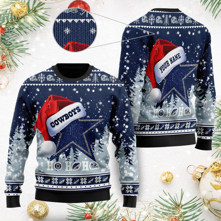 Dallas Cowboys Symbol Wearing Santa Claus Hat Ho Ho Ho Ugly Christmas Sweater